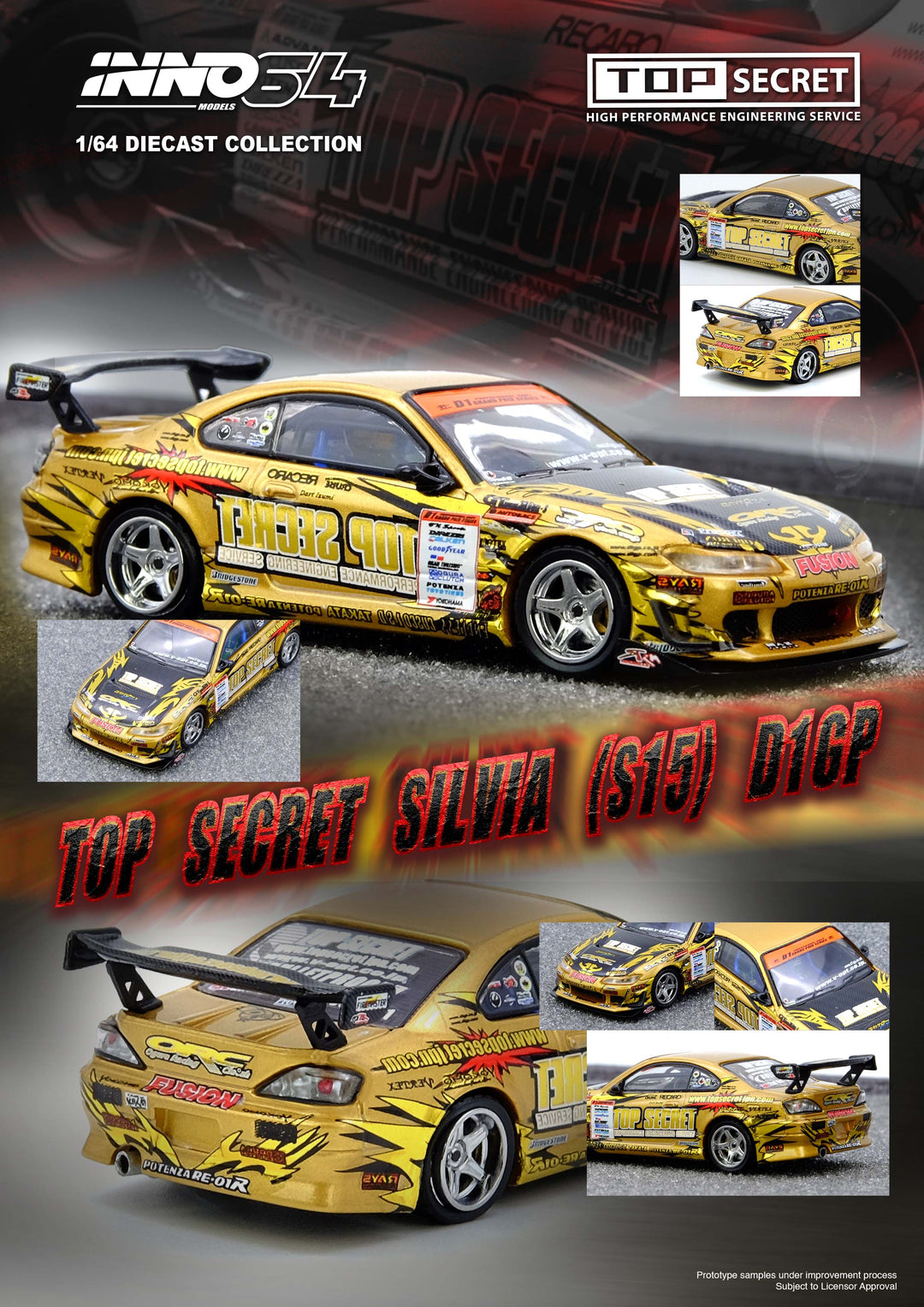 INNO64 1/64 TOP SECRET Silvia (S15) Gold D1 Grand Prix Series