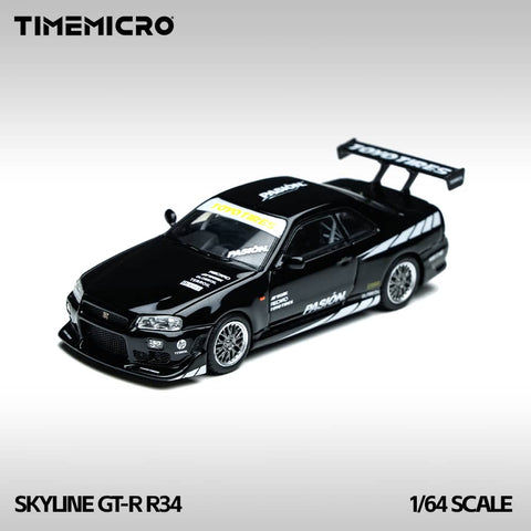 1/64 Time Micro Nissan Skyline GT-R R34 Pasion Black – Foundry Diecast