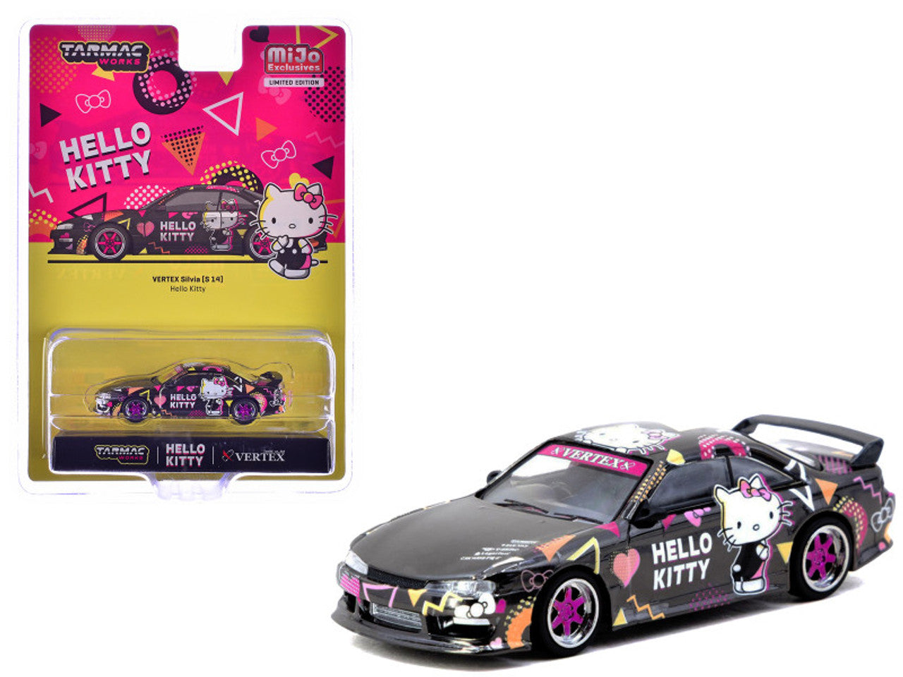 1/64 Tarmac Works Vertex Nissan Silvia S14 Hello Kitty Special Limited Edition (Black Chrome) Diecast Car Model