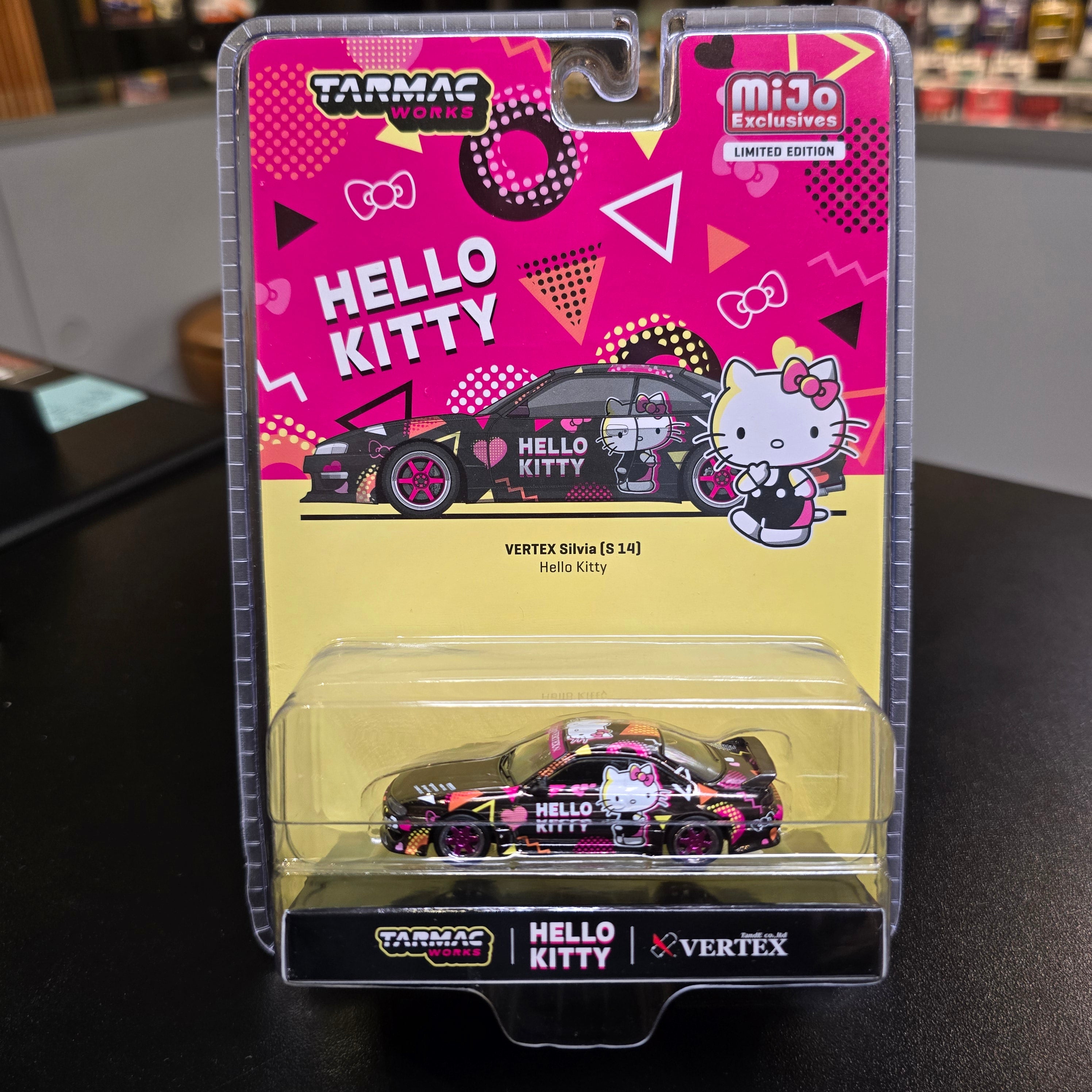 1/64 Tarmac Works Vertex Nissan Silvia S14 Hello Kitty Special Limited Edition (Black Chrome) Diecast Car Model