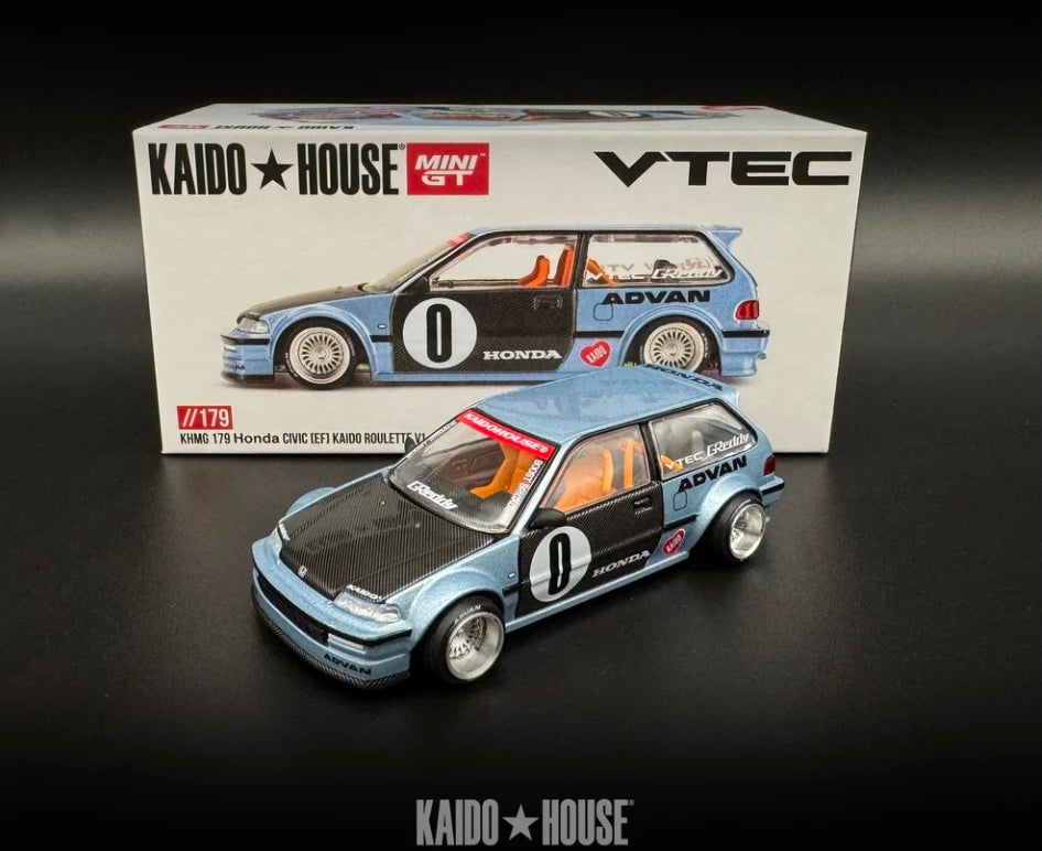 Kaido House x Mini GT 1:64 Honda Civic (EF) Kaido Roulette V1- Light Blue