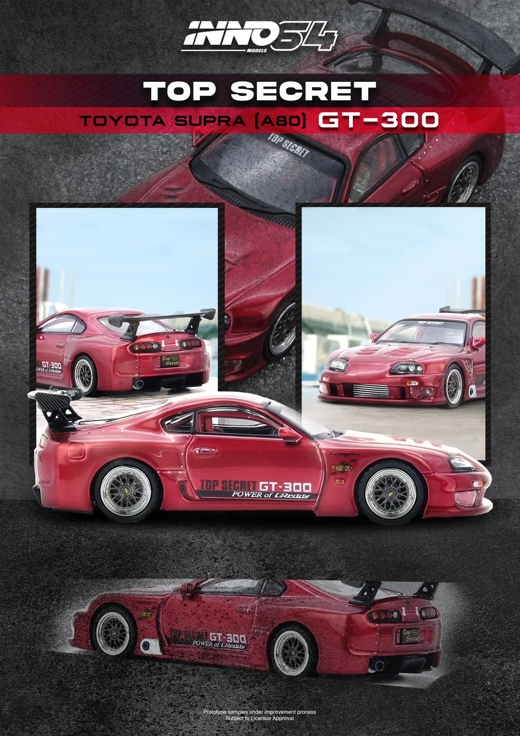 INNO64 1:64 Toyota Supra (A80) TOP SECRET GT300 in Red