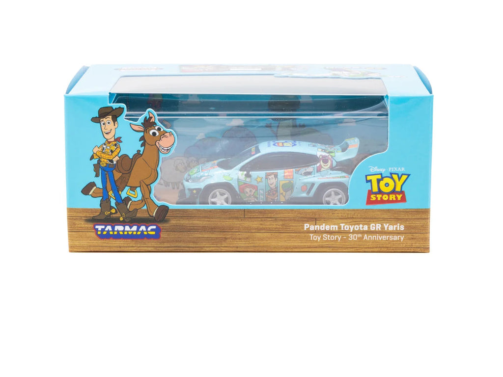 Tarmac Works HOBBY64 1/64 Pandem Toyota GR Yaris Toy Story - 30th Anniversary Model Car + Trading Cards Combo Set T64-080-TS2