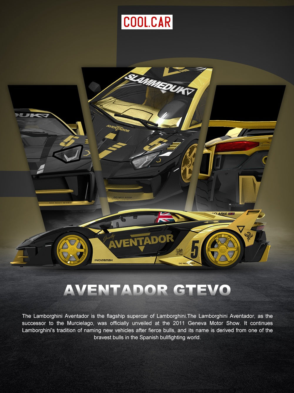 Cool Car 1:64 Lamborghini GTEVO V5 black and gold painted alloy car model