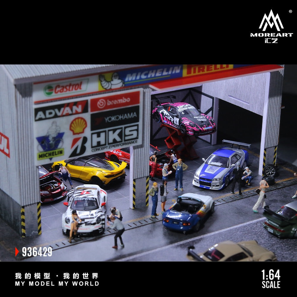MoreArt 1:64 Racing Car Repair Shop Scene Simulation Model Diorama