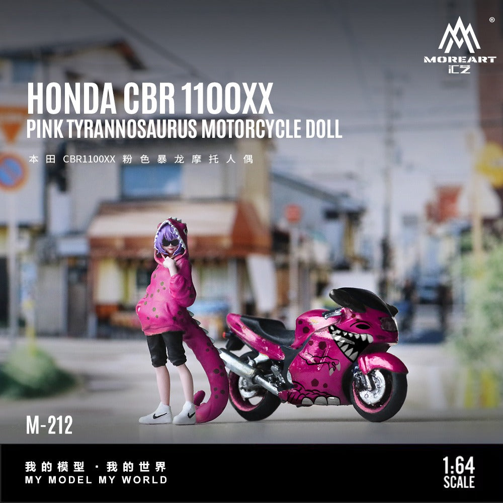 Moreart 1:64 Honda CBR 1100XX Pink Tyrannosaurus Motorcycle and Figure