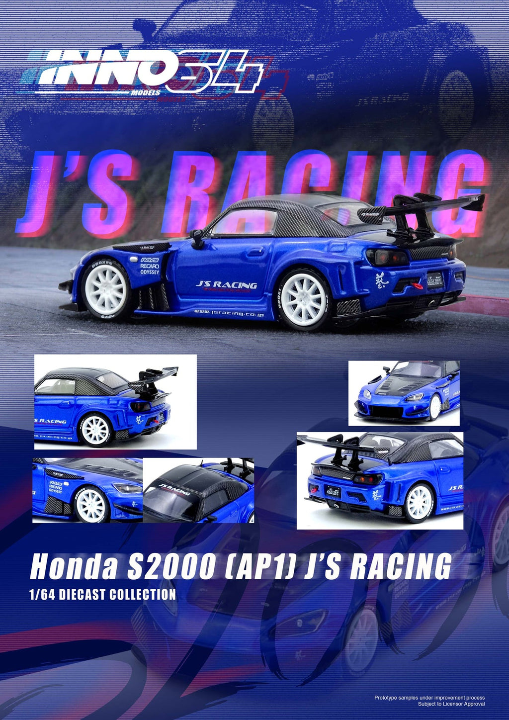 INNO64 1/64 HONDA S2000 J'S RACING Blue IN64-S2000JS-BLUE