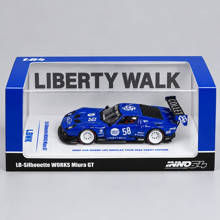 INNO64 1/64 USA Miami Los Angeles Tour 2026 Exclusive LB-Silhouette Works Lamborghini Miura GT Blue