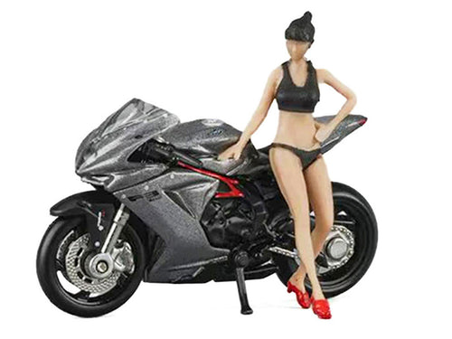 2022 MV Agusta F3 Rosso Motorcycle Silver Metallic with Figure 1/64 Diecast Model by CM Model