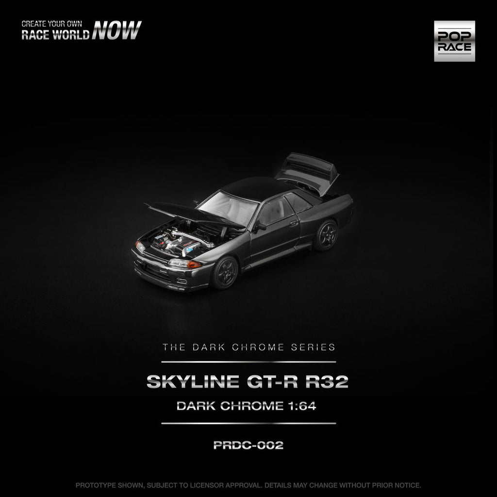 POP RACE 1/64 R32 GT-R DARK CHROME PRDC002