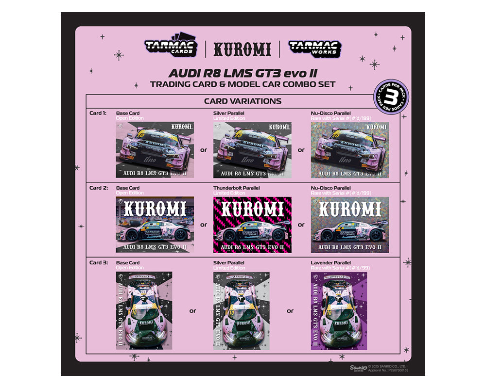Tarmac Works 1:64 Audi R8 LMS GT3 evo II Kuromi – Uno Racing Macau GT Cup – FIA GT World Cup 2024 – Adderly Fong – Hobby64 & Tarmac Cards