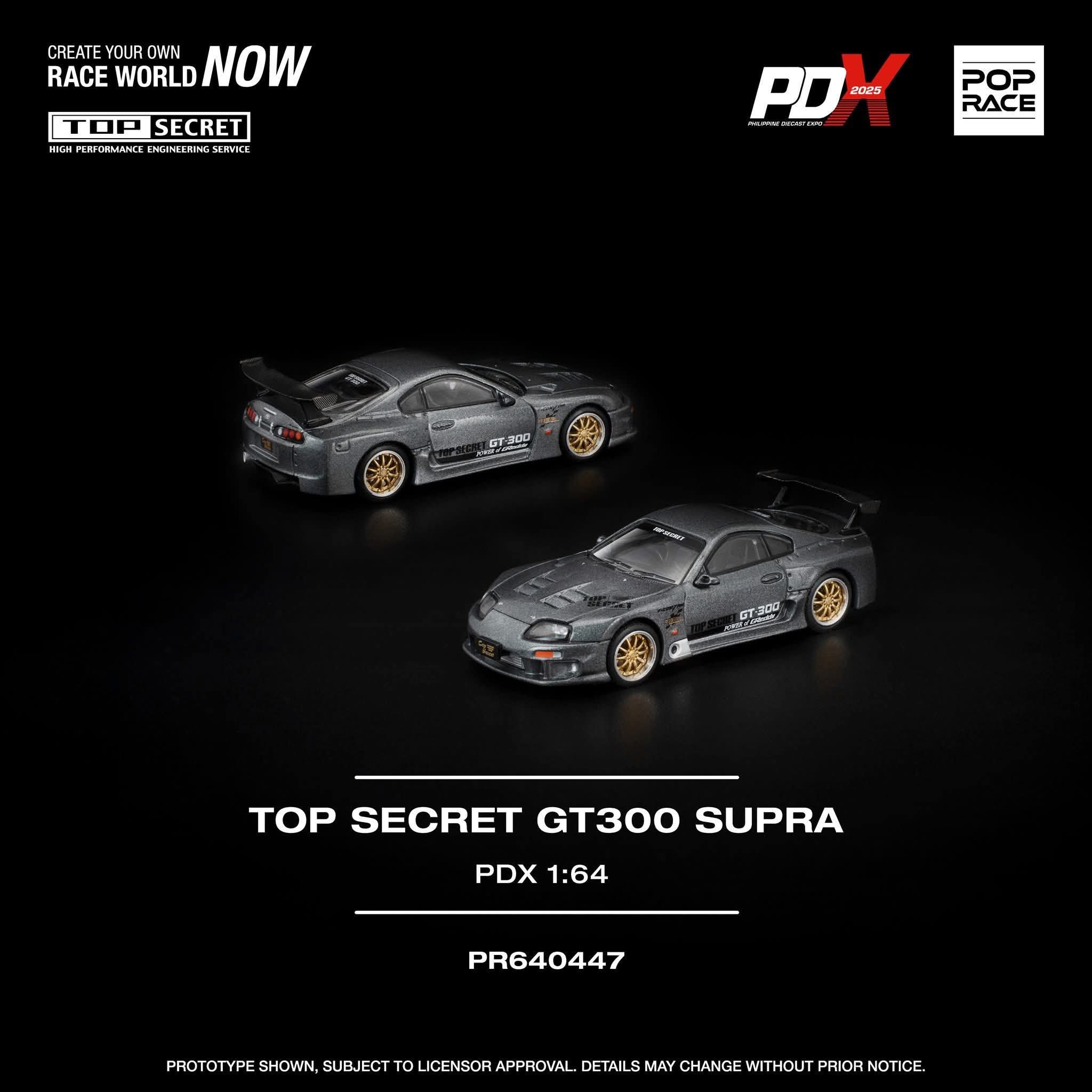 Poprace 1/64 Toyota Supra Top Secret GT300 Gray Gold PDX 2025 Diecast