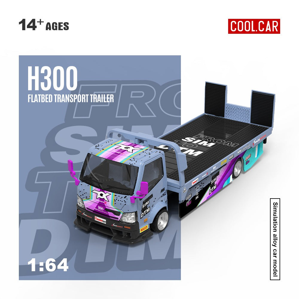 Cool Car 1:64 H300 flat transport trailer, color-coated imitation alloy car model Sim to DTM