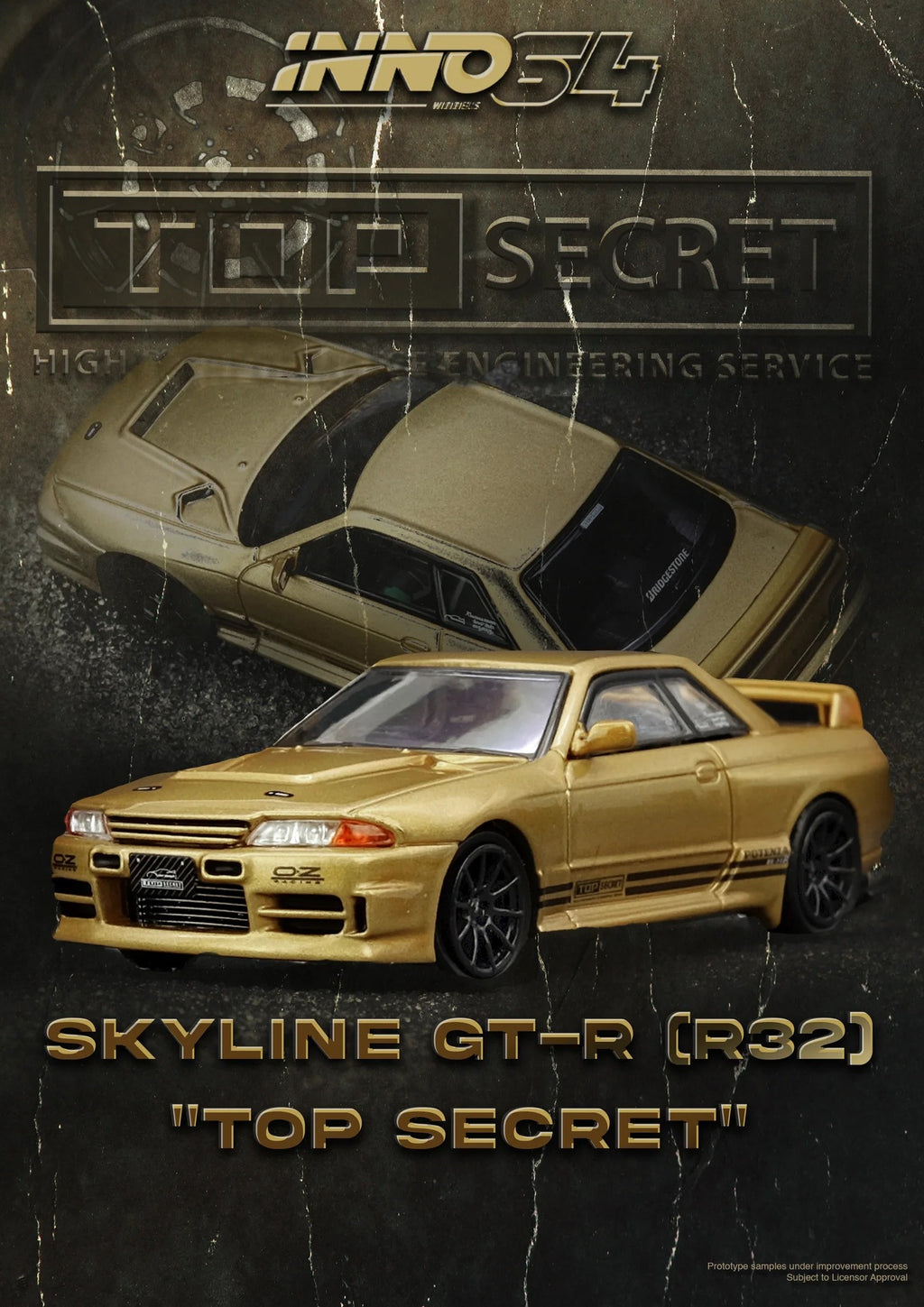 Inno64 1:64 TOP SECRET Nissan Skyline BNR32 GT-R (650R) Gold