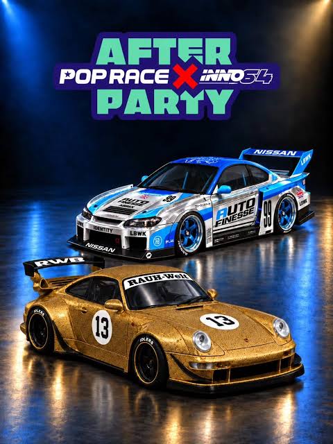 Pop Race X Inno64 1:64 2026 Afterparty IDE Dinner Exclusive Pair - Chrome S15 & Gold Crackle RWB