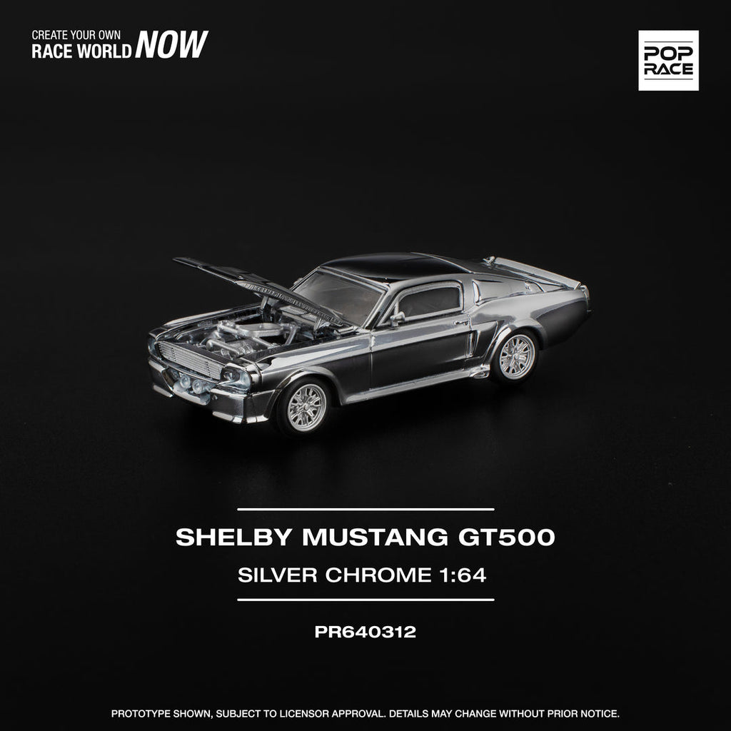 POP RACE 1/64 SHELBY MUSTANG GT500 - SILVER CHROME PR640312