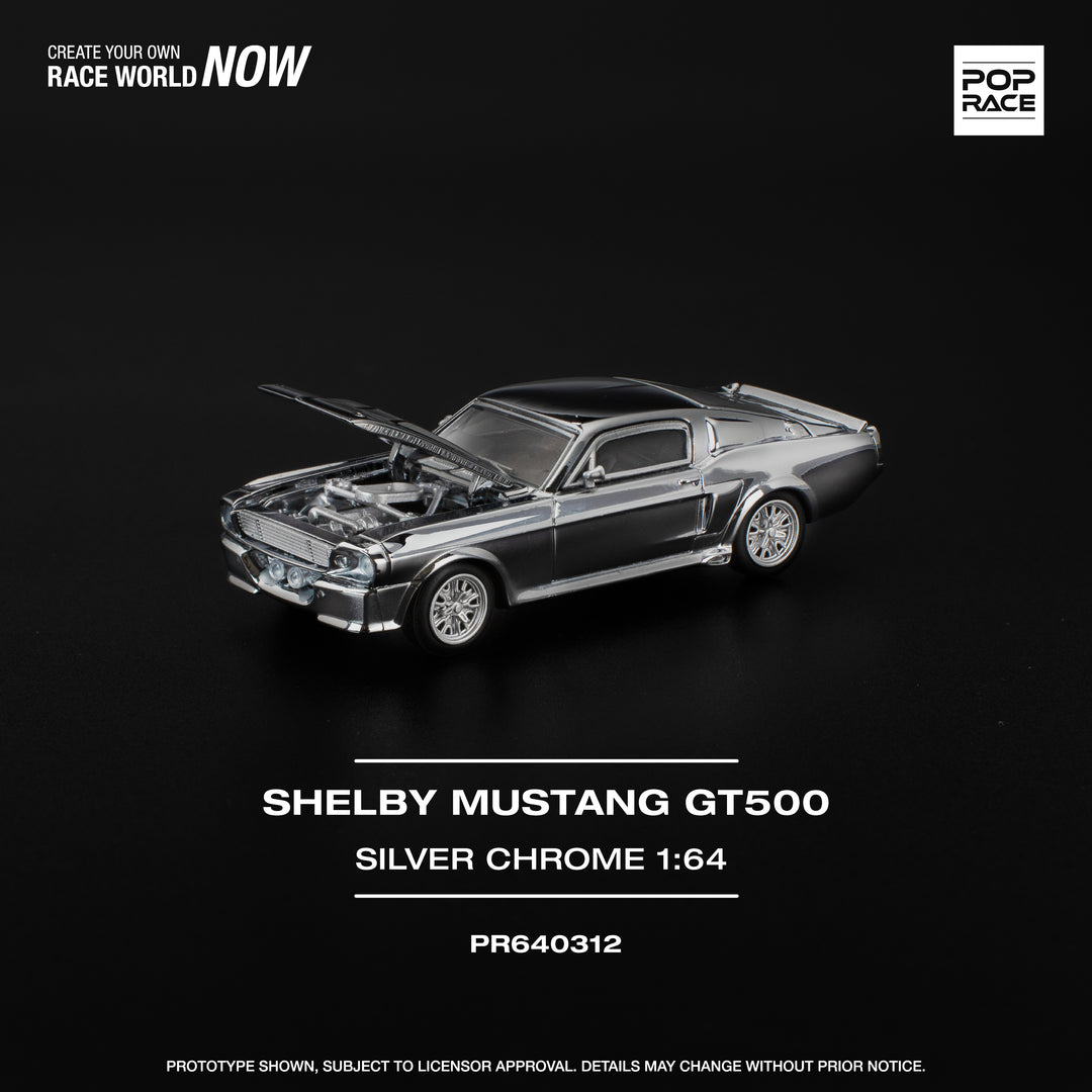POP RACE 1/64 SHELBY MUSTANG GT500 - SILVER CHROME PR640312