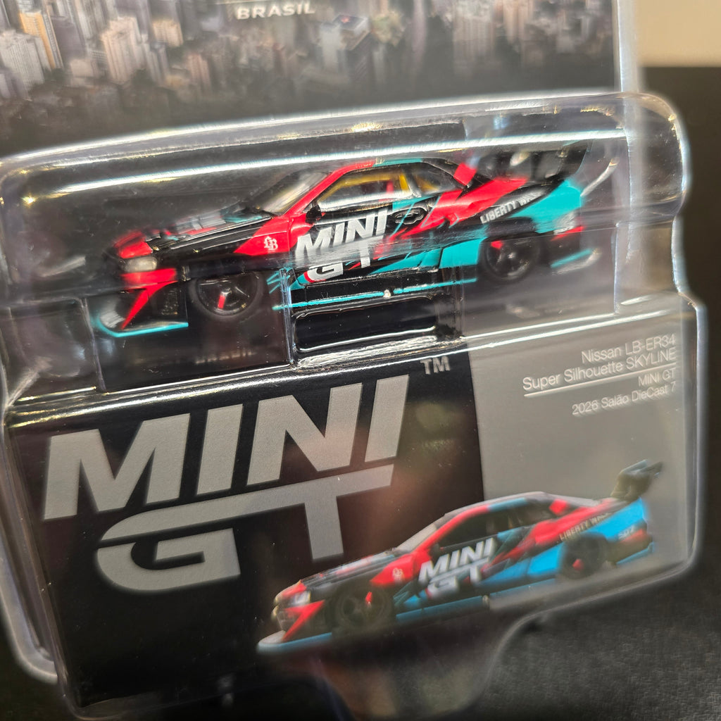 Mini GT SD7 Salao Diecast Brazil Exclusive Nissan LB-RE34 Super Silhouette Skyline