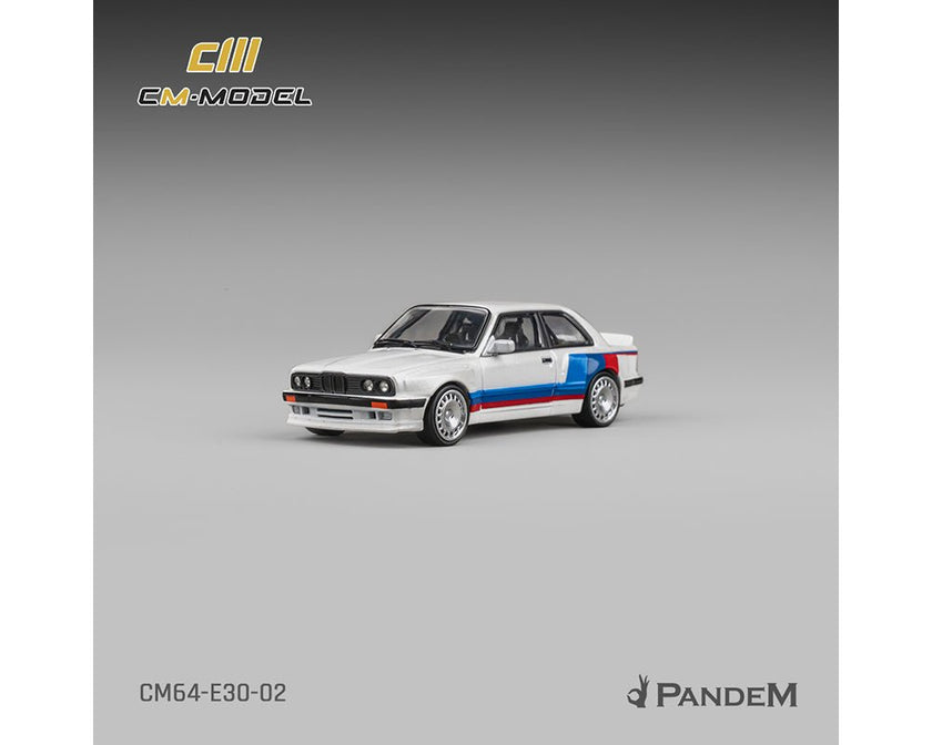 CM MODEL 1/64 Pandem M3 E30 Alpine White with M Tri-Stripes CM64-E30-02