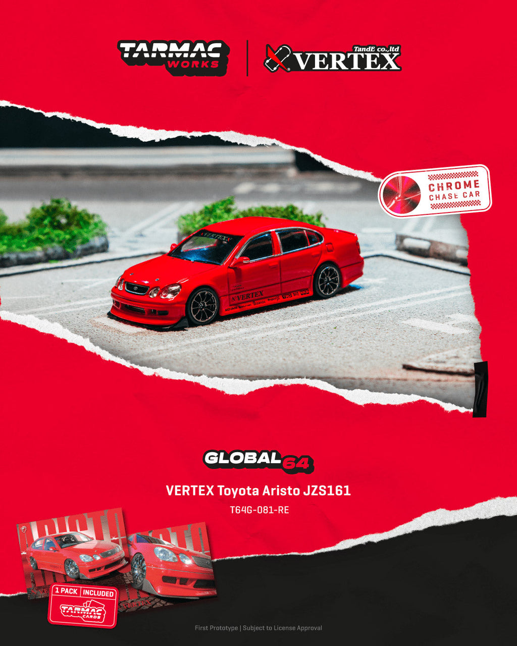 Tarmac Works 1:64 VERTEX Toyota Aristo JZS161 – Red – Global64 T64G-081-RE