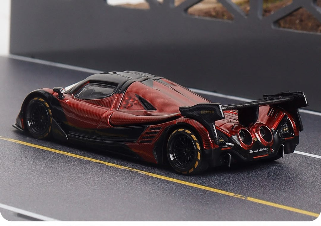 LMF 1:64 Devel Sixteen Diecast Model Carbon Red with Rear Wing