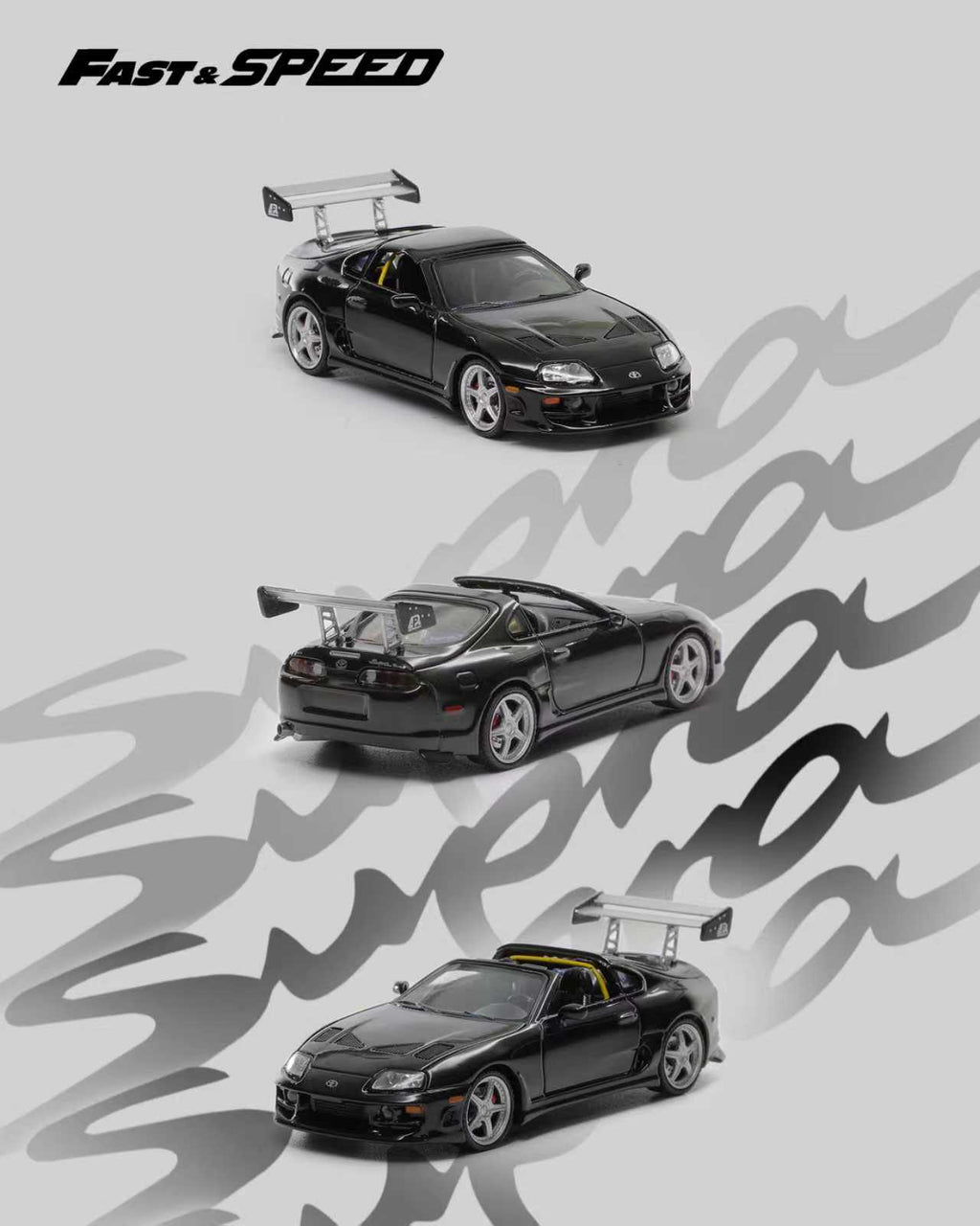 Fast Speed 1/64 Supra MK4 Targa Roadster Diecast Model Black