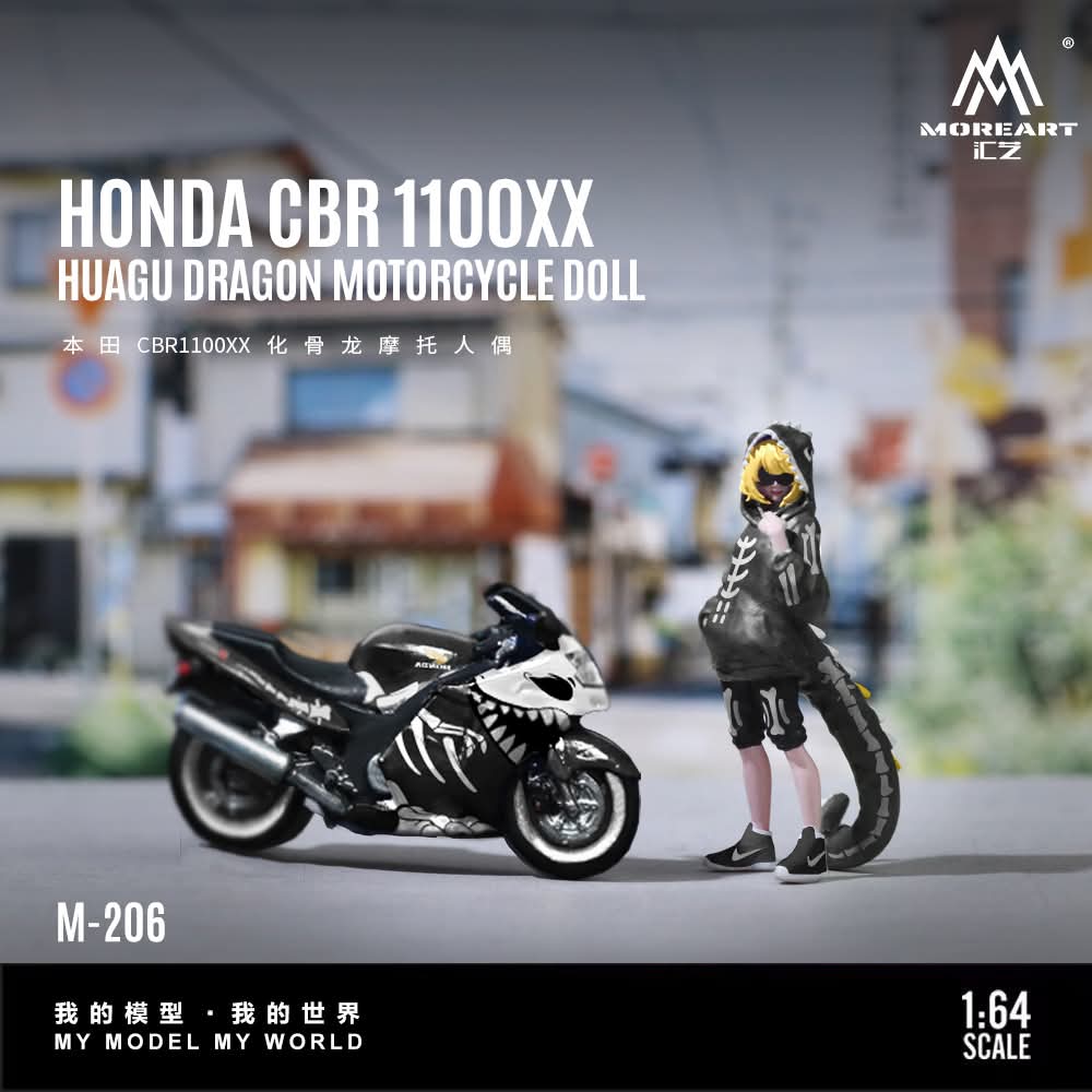 Moreart 1:64 Honda CBR100XX Motorcycle Dragon Bike Figure Resin, Skeleton Rexy