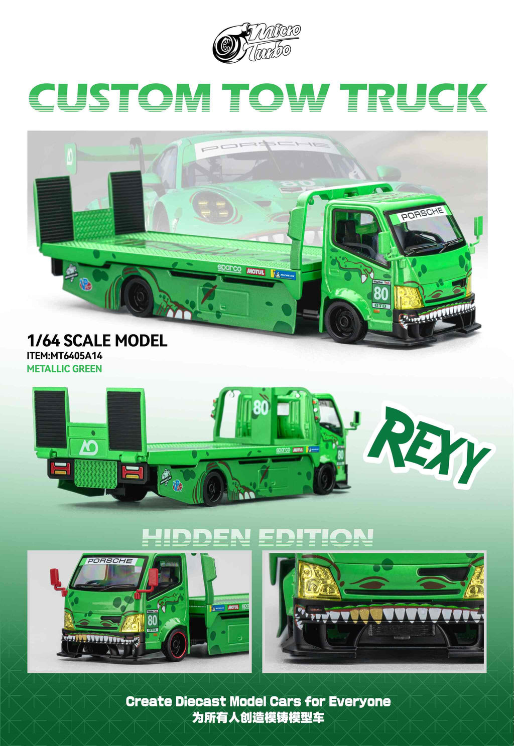 Mega Gear 1/64 Custom Hauler Green Dino Rexy