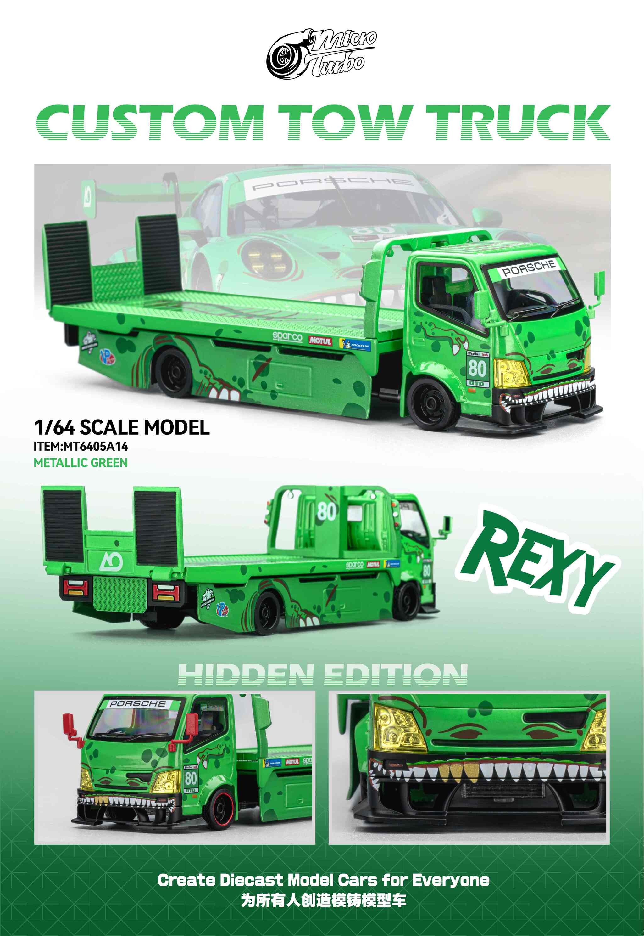 Mega Gear 1/64 Custom Hauler Green Dino Rexy
