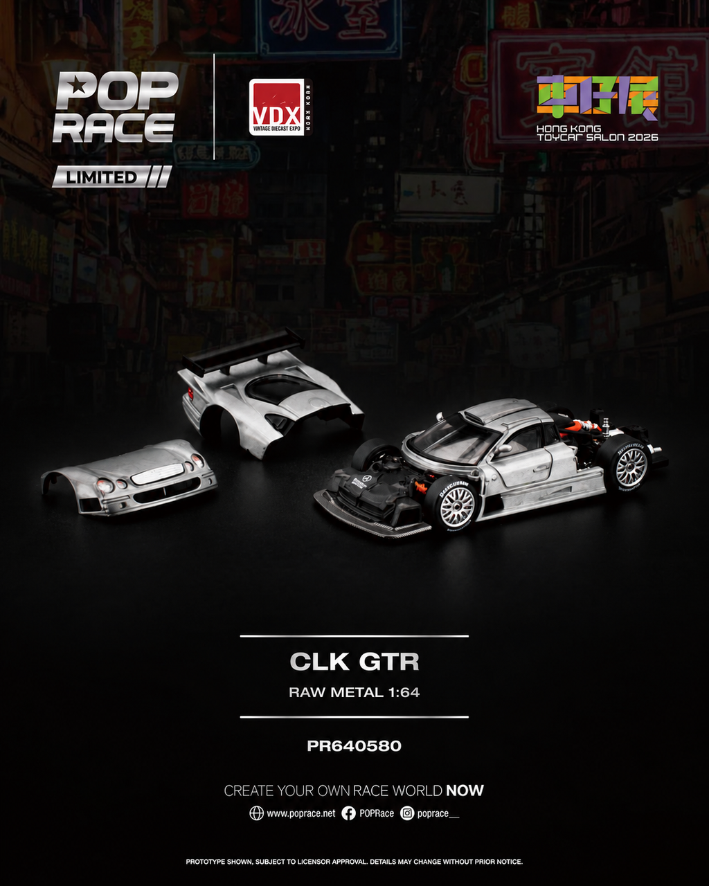 POP RACE Mercedes CLK-GTR Raw Metal (PR64-580) | 2026 HK Toy Car Salon