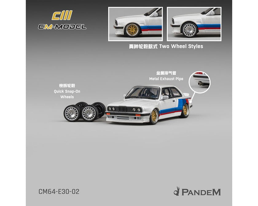 CM MODEL 1/64 Pandem M3 E30 Alpine White with M Tri-Stripes CM64-E30-02