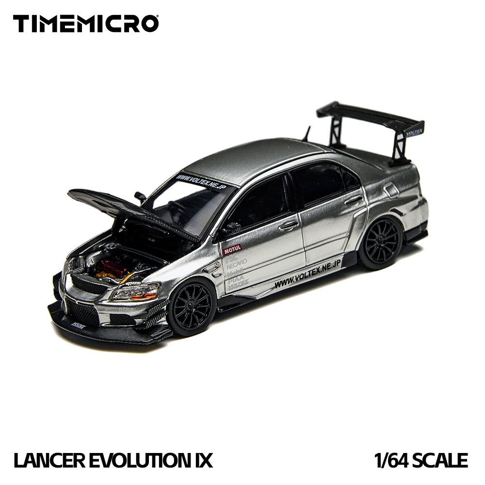 Time Micro 1:64 EVO 9 LANCER EVOLUTION Silver Opening Hood Edition Realistic Alloy Car Model