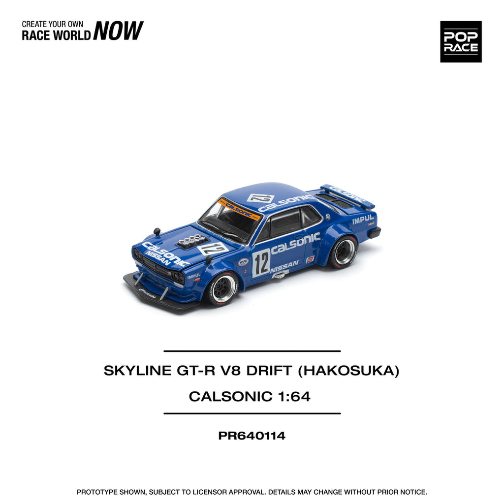 POP RACE 1/64 SKYLINE GT-R V8 DRIFT (HAKOSUKA) CALSONIC PR640114