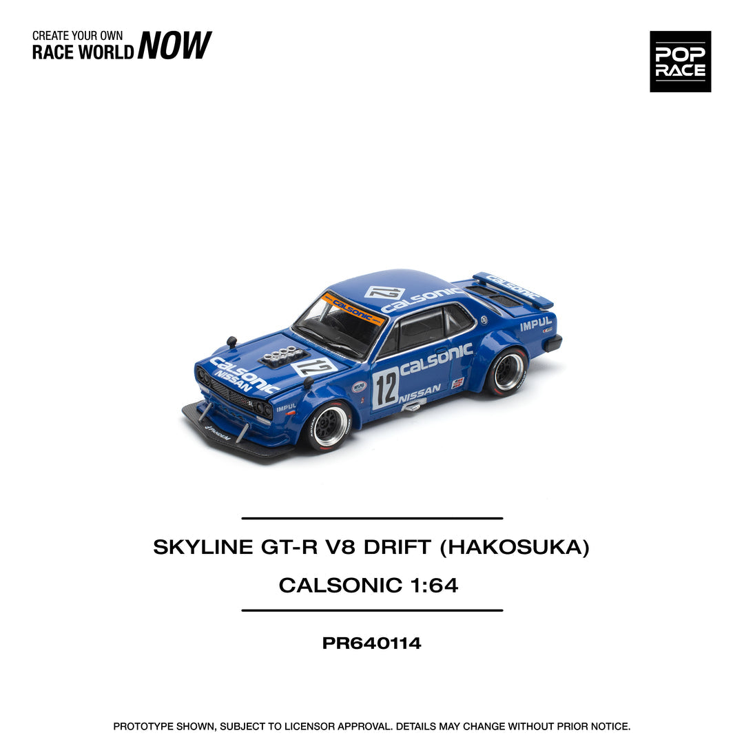 POP RACE 1/64 SKYLINE GT-R V8 DRIFT (HAKOSUKA) CALSONIC PR640114