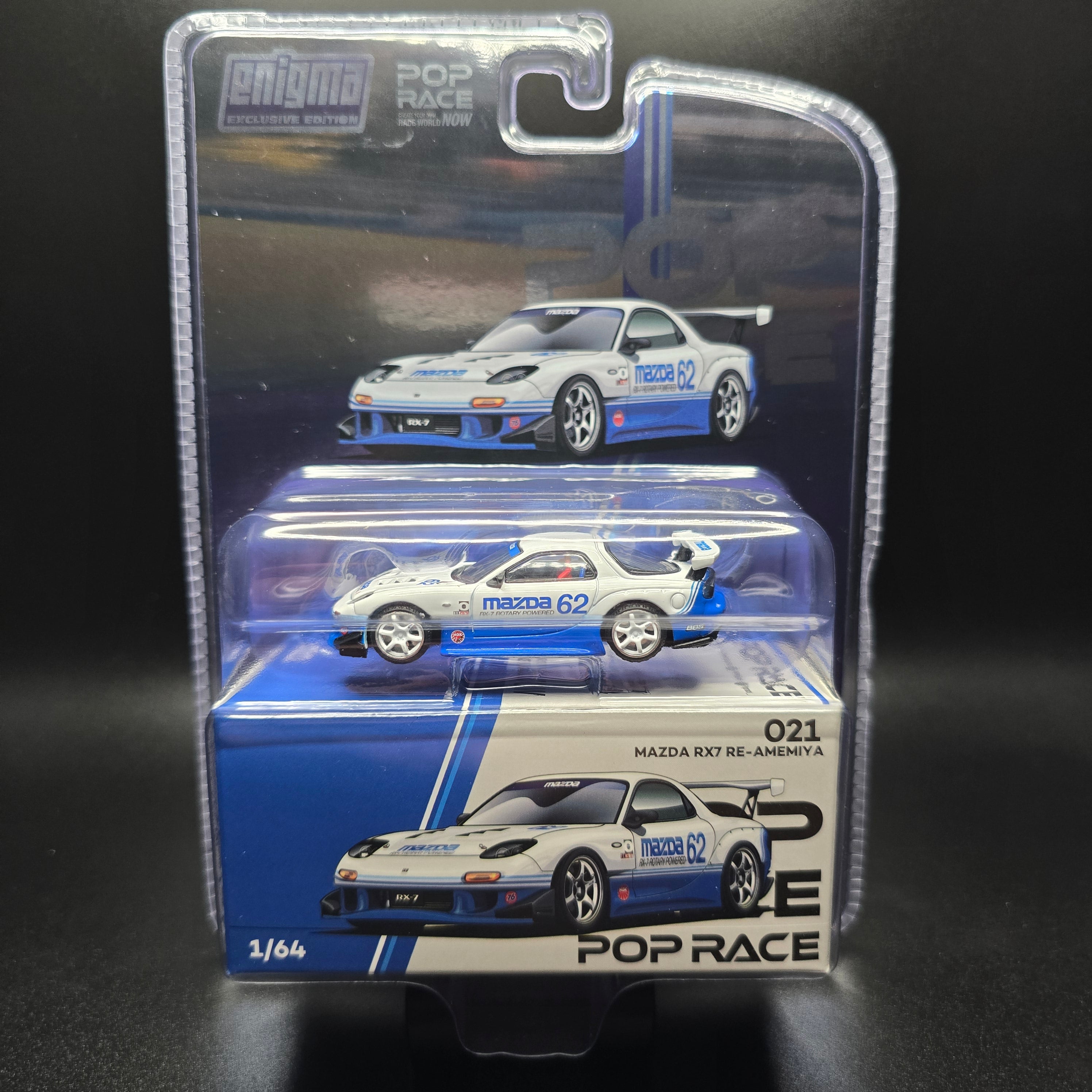 POP RACE 1/64 MAZDA RX7 (FD3S) BLUE / WHITE (enigma exclusive edition) PRE021