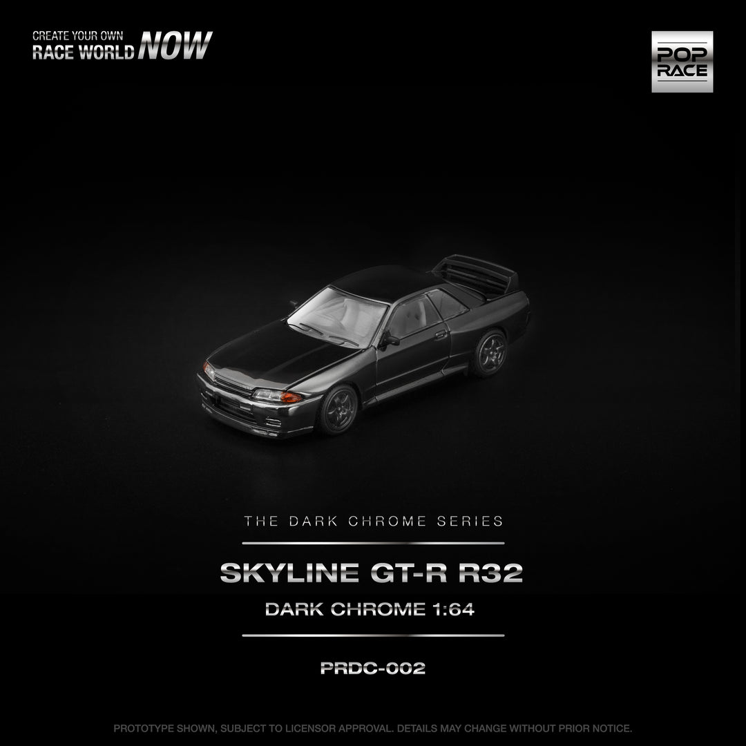 POP RACE 1/64 R32 GT-R DARK CHROME PRDC002
