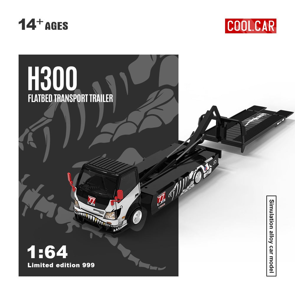 CC 1:64 H300 flatbed transport trailer - Zibo 77 model with bone-like dragon paint finish and realistic alloy car model