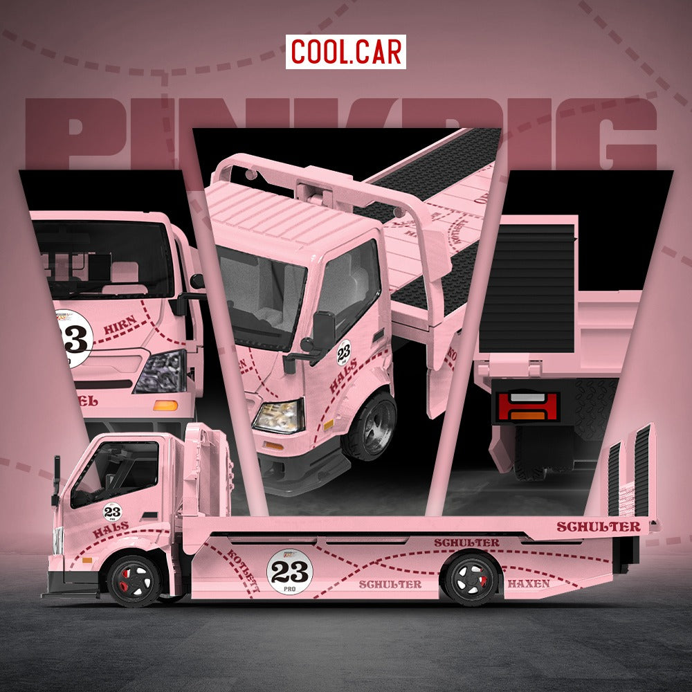 Cool Car 1:64 H300 Flatbed Transport Trailer - Pink Pig Painted Hauler