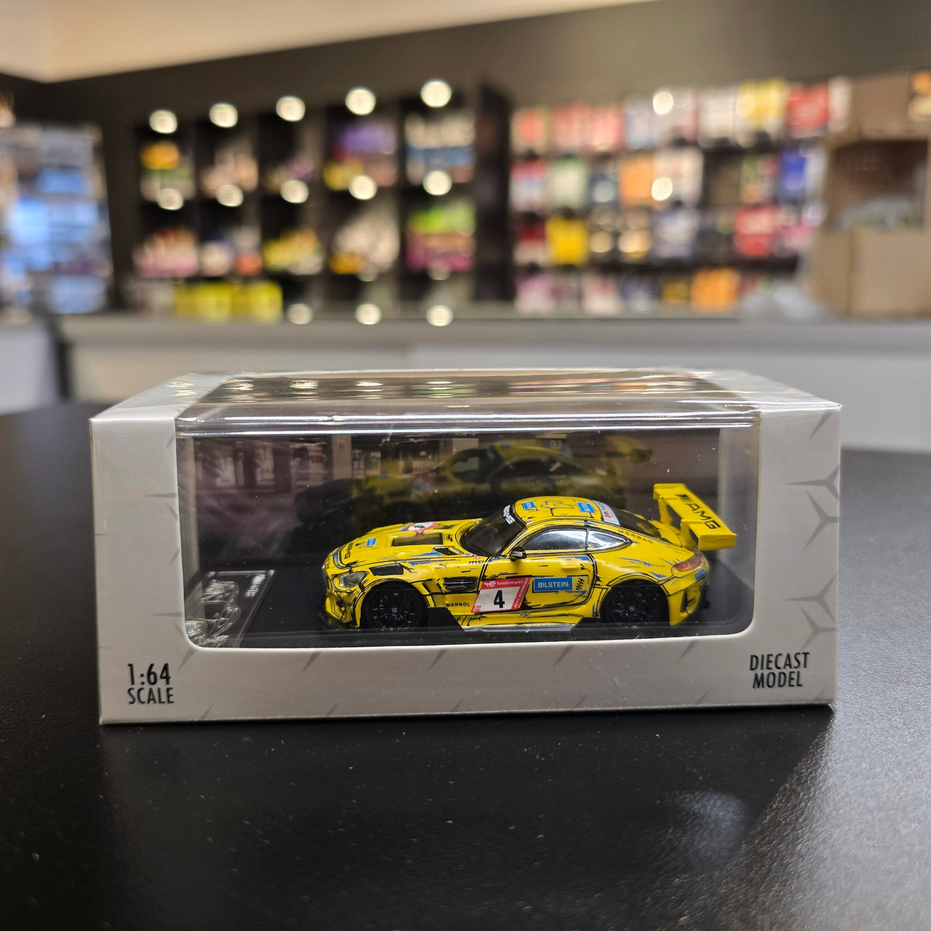 Rhino Model RM 1/64 Benz AMG GTS Modified Diecast Yellow Nurburgring Race Livery