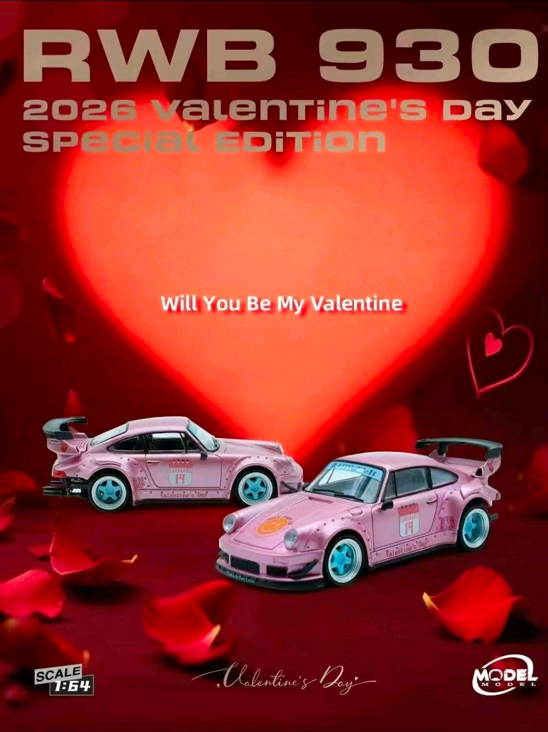 Porsche 993 RWB: Valentines 2026 Edition 1:64 Diecast Model Car