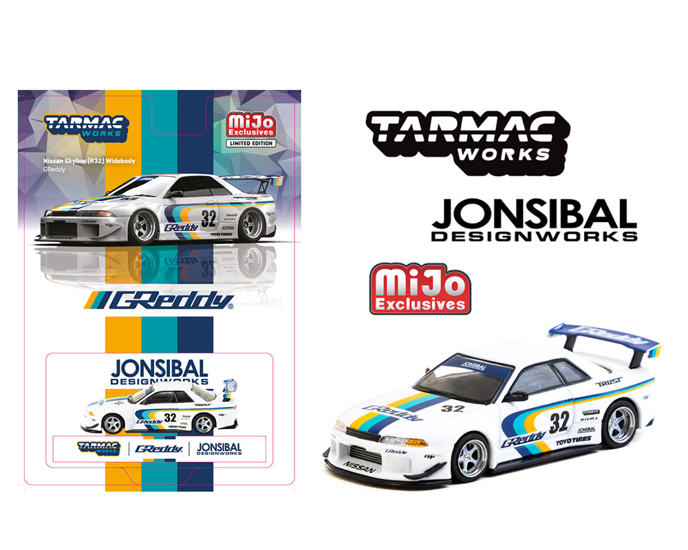 Tarmac Works 1:64 Nissan Skyline GT-R (R32) Widebody Jonsibal Designworks & Greddy Special Limited Edition -White