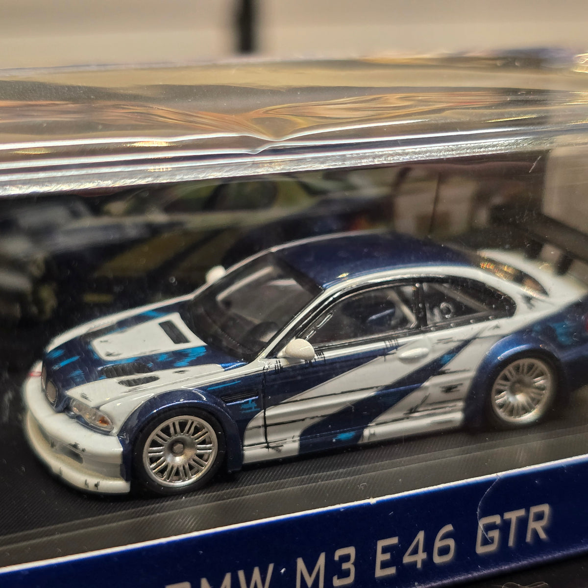 Ghost Player 1:64 BMW E46 M3 GTR Need For Speed Comic White and Blue