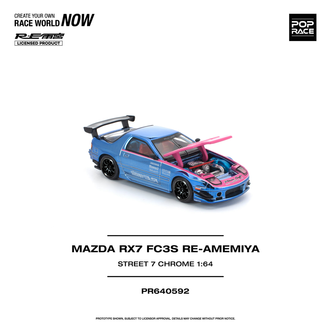 POP RACE 1/64 MAZDA RX7 (FC3S) RE-AMEMIYA STREET 7 CHROME PR640592