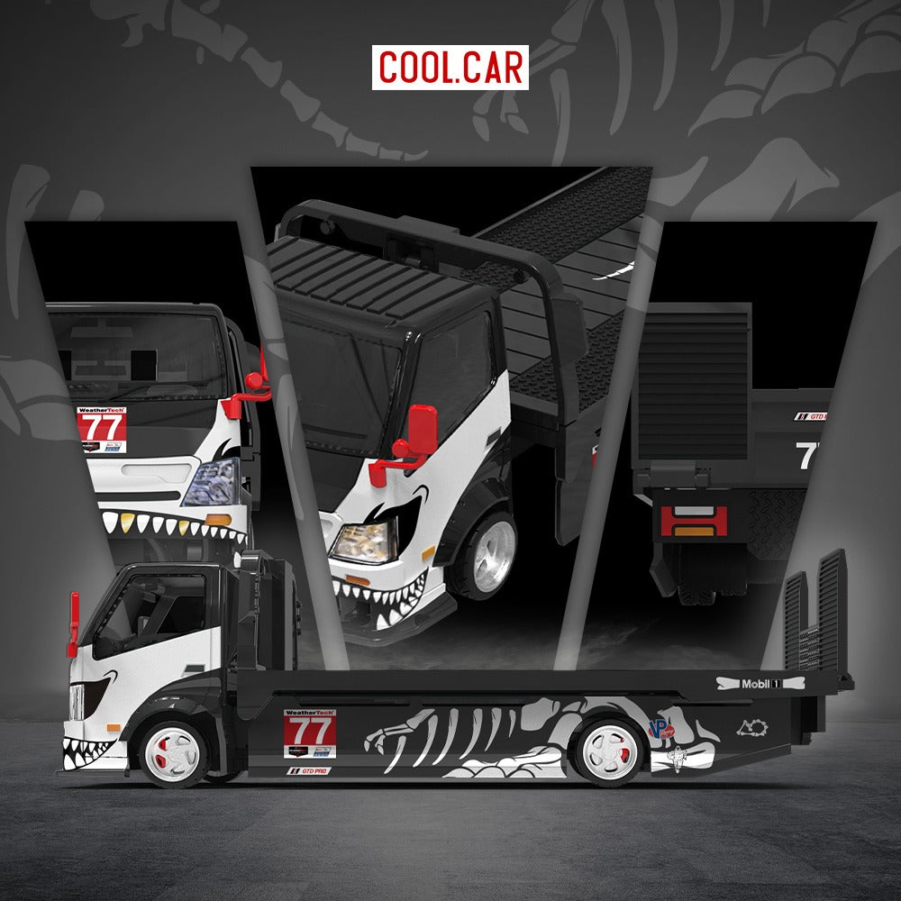 CC 1:64 H300 flatbed transport trailer - Zibo 77 model with bone-like dragon paint finish and realistic alloy car model