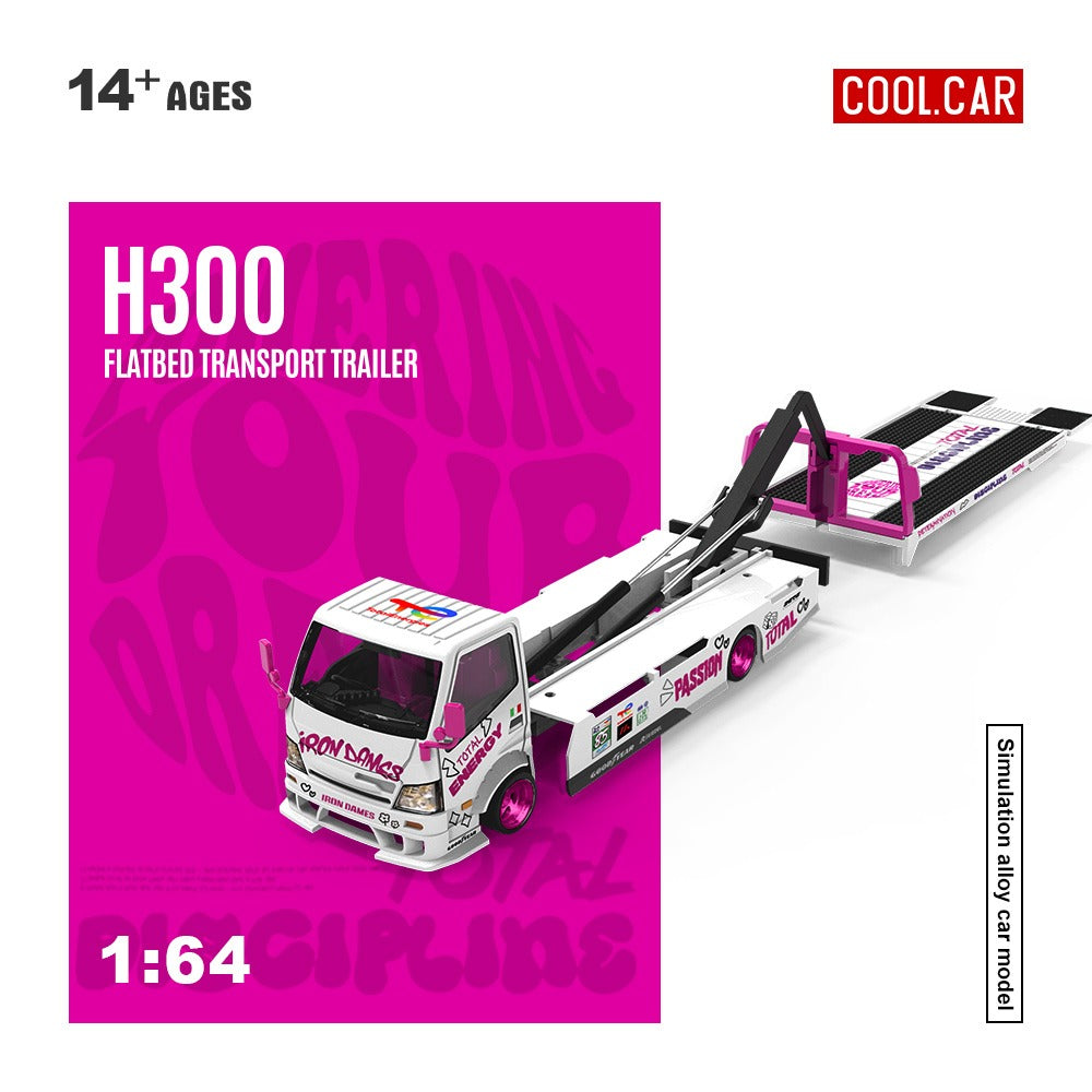 Coolcar 1:64 H300 Car Transport Hauler Pink and White Iron Dames