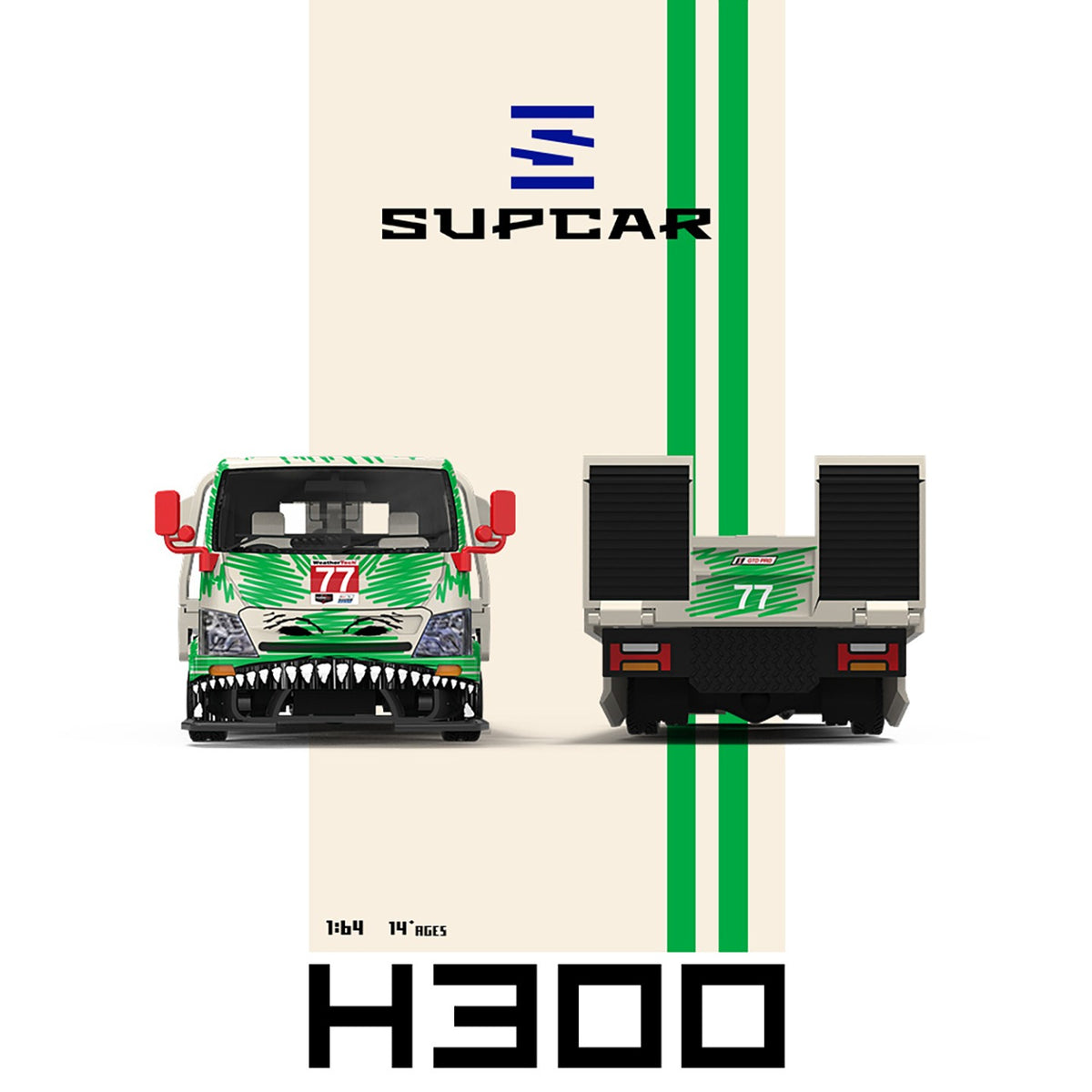 SC 1:64 H300 Flat Transport Trailer - Model 77 - White and Green Graffiti Green Dinosaur Painted Sketchy