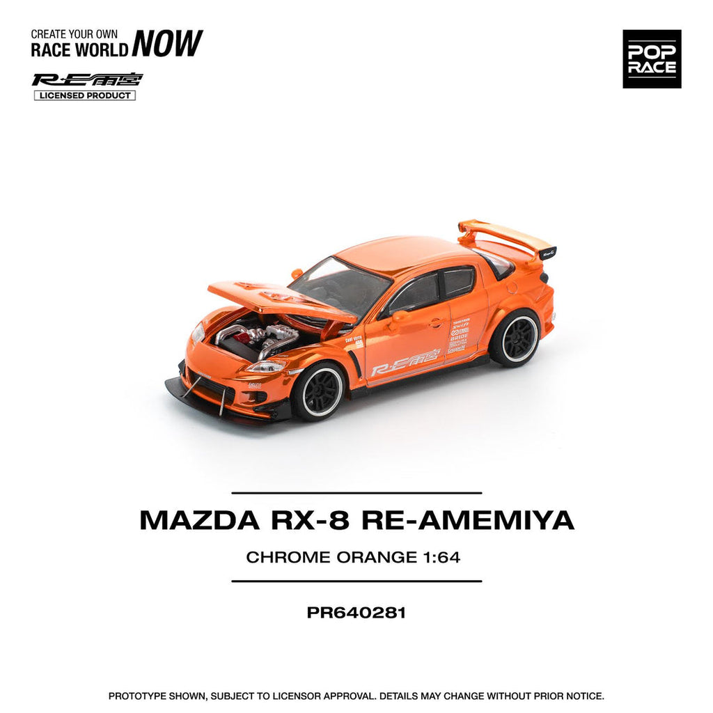 POP RACE 1/64 MAZDA RX-8 RE-AMEMIYA CHROME ORANGE PR640281