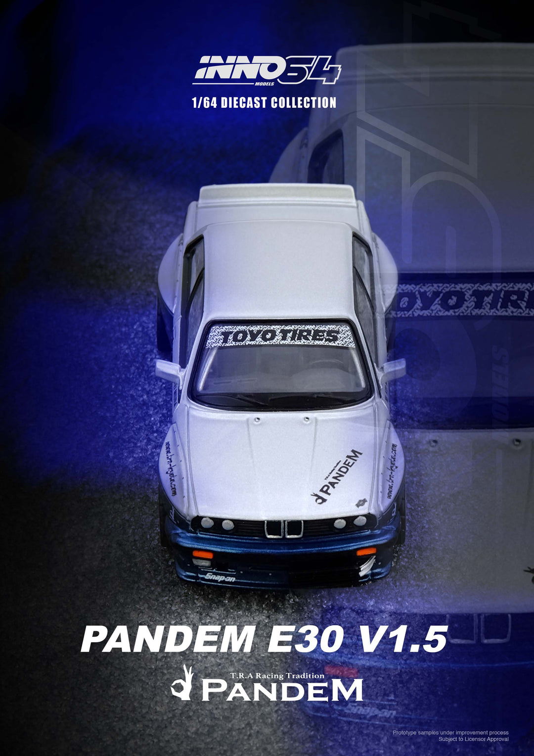 INNO64 1/64 PANDEM E30 M3 Silver/Blue IN64-E30P-SILBLU