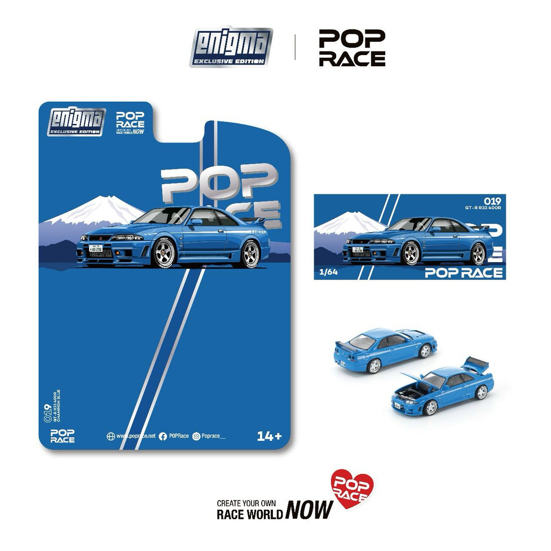 POP RACE 1/64 SKYLINE GT-R R33
NISMO 400R CHAMPIONSHIP BLUE (enigma
exclusive edition) PRE019