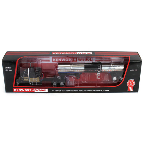 1/64 Kenworth W900L with 72in Aerocab Sleeper & Brenner Tanker, Black & Gold, DCP by First Gear Limited Edition